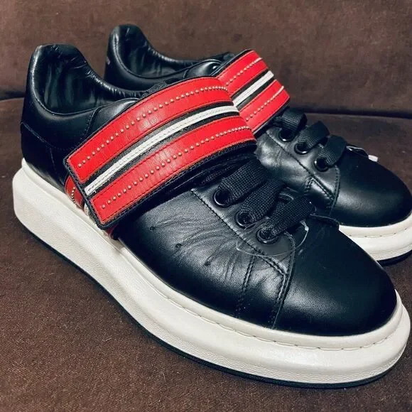 Alexander McQueen Larry Oversized Platform Sneaker Black Red Studded Strap 10 US - Picture 2 of 16